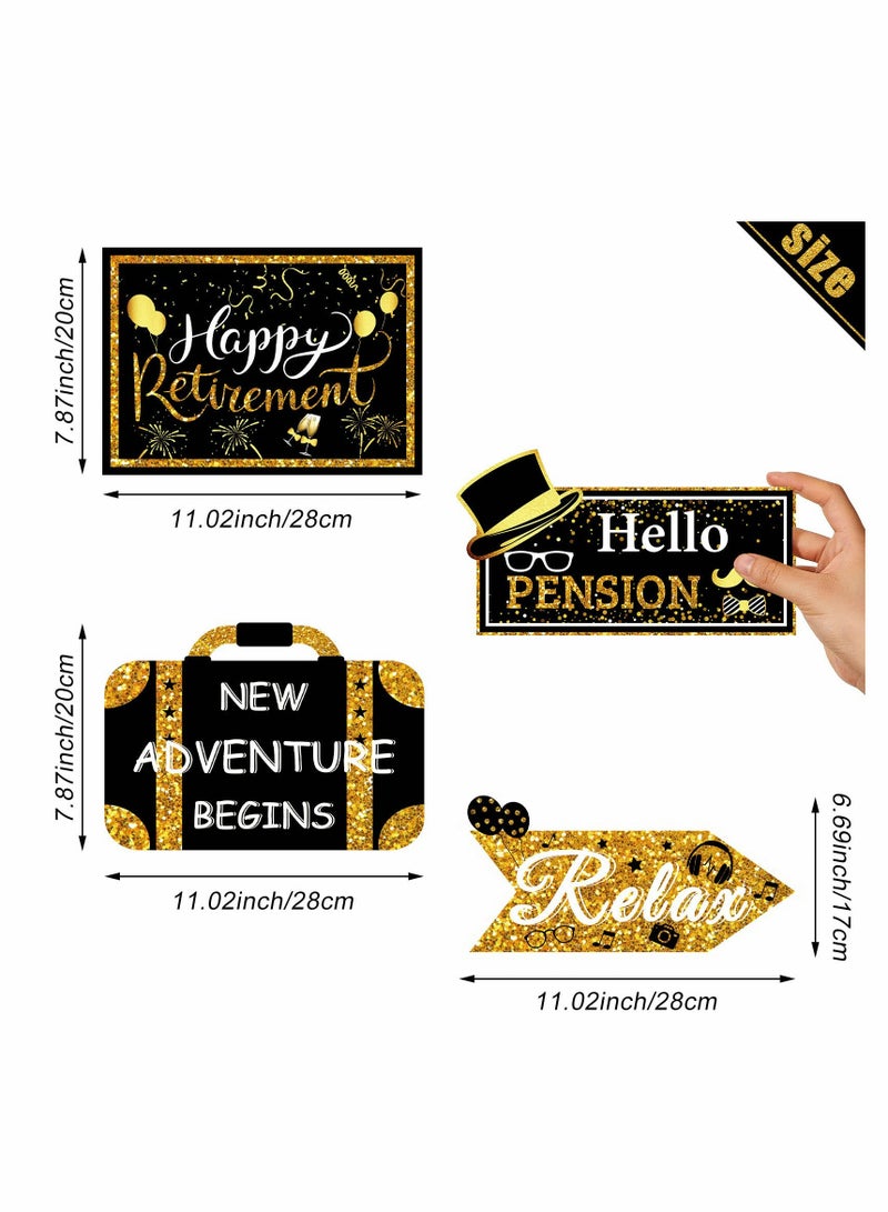 Excefore 20 Pcs Retirement Party Sign Happy Directional Retired Yard Hanging Cards for Supplies, 10 Styles (Black, Gold, White) - Image 2