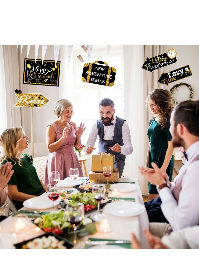 Excefore 20 Pcs Retirement Party Sign Happy Directional Retired Yard Hanging Cards for Supplies, 10 Styles (Black, Gold, White) - Image 5