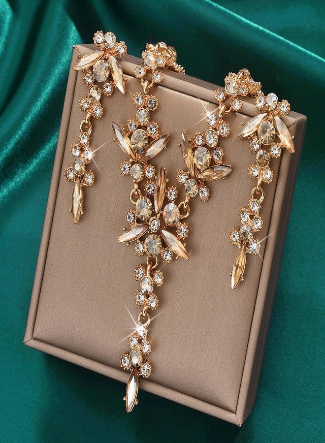 Sither Crystal Earrings Necklace Set for Women Earrings Statement Necklace Set Fashion Dressy Jewelry Set for Halloween Prom Party Christmas (gold) - Image 5