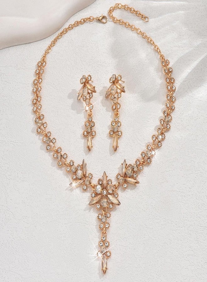 Sither Crystal Earrings Necklace Set for Women Earrings Statement Necklace Set Fashion Dressy Jewelry Set for Halloween Prom Party Christmas (gold) - Image 4