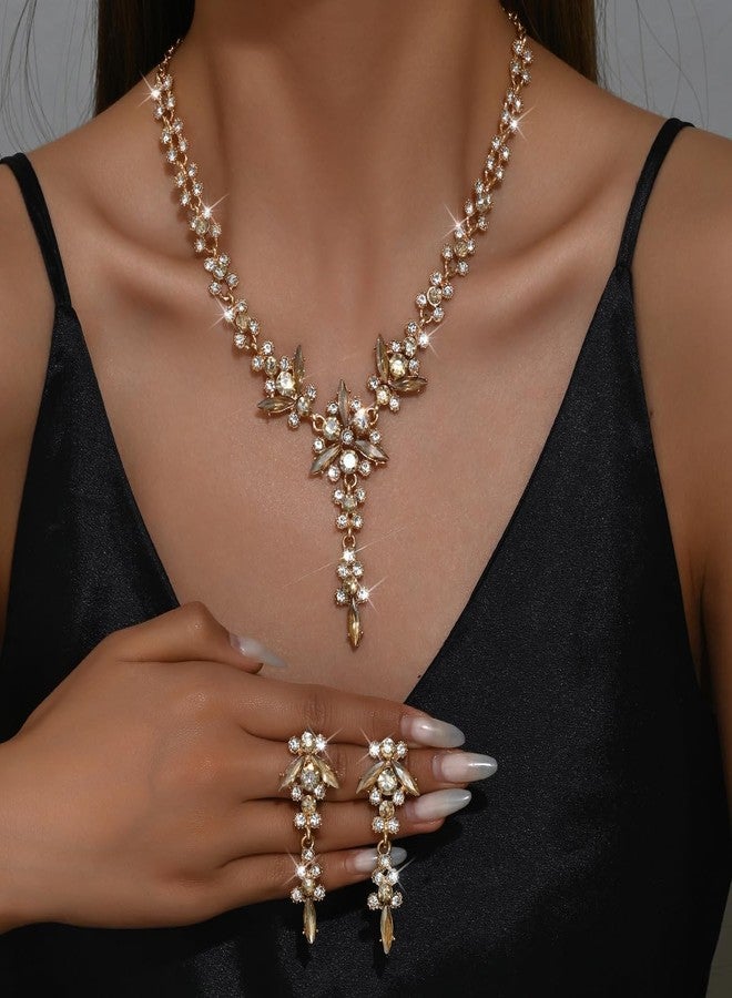 Sither Crystal Earrings Necklace Set for Women Earrings Statement Necklace Set Fashion Dressy Jewelry Set for Halloween Prom Party Christmas (gold) - Image 2