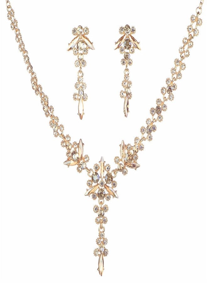 Sither Crystal Earrings Necklace Set for Women Earrings Statement Necklace Set Fashion Dressy Jewelry Set for Halloween Prom Party Christmas (gold) - Image 1