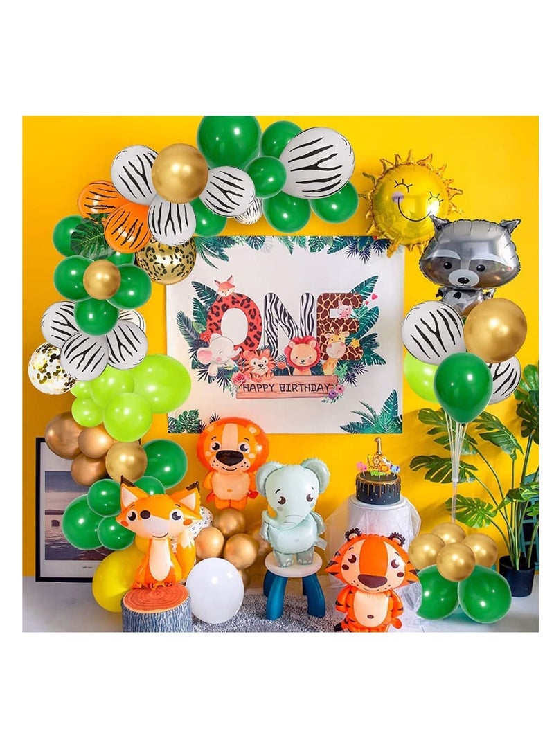 Excefore Jungle Balloons, Green Party Balloons, 60 Pcs Jungle Animal Print Balloons, with Gold Confetti Balloon, for Birthday Party, Baby Shower, Jungle Safari, Forest Animal Theme Party Decorations - Image 2