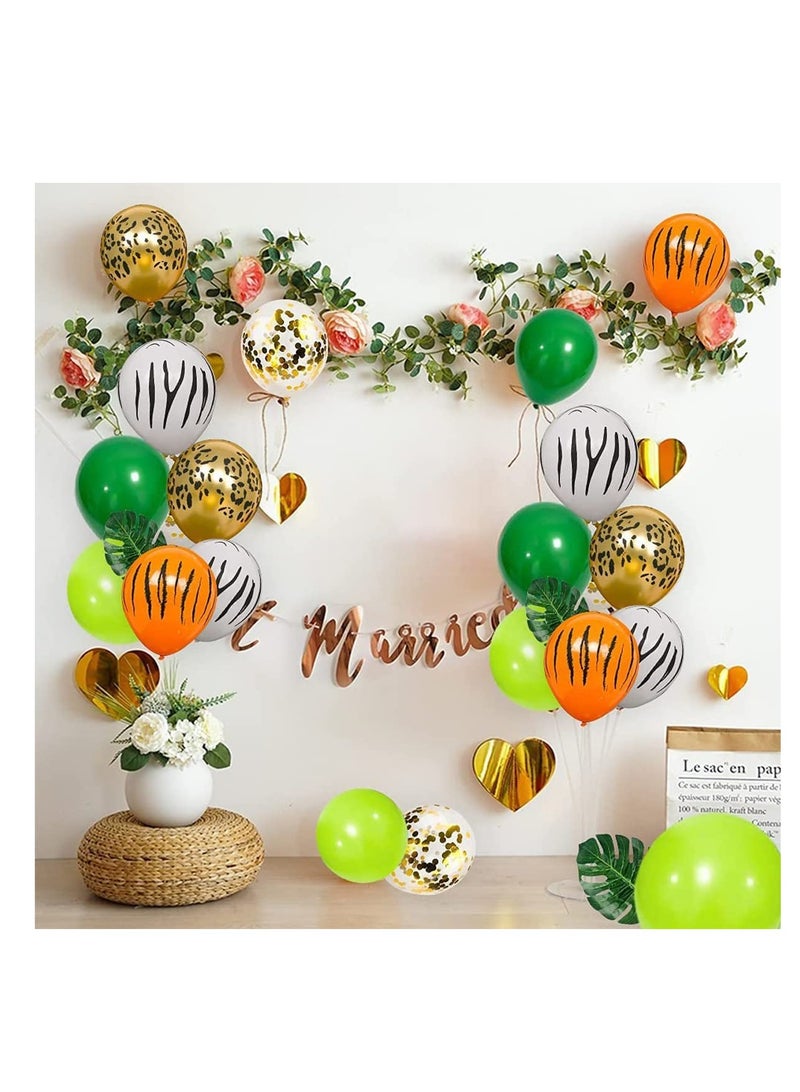 Excefore Jungle Balloons, Green Party Balloons, 60 Pcs Jungle Animal Print Balloons, with Gold Confetti Balloon, for Birthday Party, Baby Shower, Jungle Safari, Forest Animal Theme Party Decorations - Image 4
