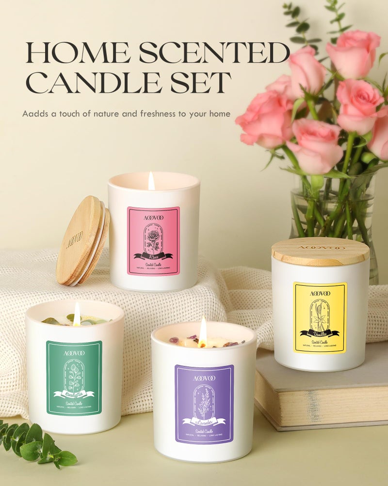 AOOVOO Rose/Vanilla/Eucalyptus/Lavender Scented Candles for Women - Aromatherapy Candle with Crystals Inside, 40oz Soy Candles for Home Scented, Birthday Gifts Valentines Day Candle for Women Mom - Image 3