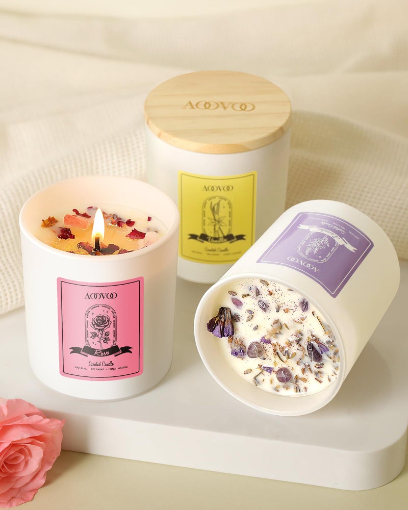 AOOVOO Rose/Vanilla/Eucalyptus/Lavender Scented Candles for Women - Aromatherapy Candle with Crystals Inside, 40oz Soy Candles for Home Scented, Birthday Gifts Valentines Day Candle for Women Mom - Image 4