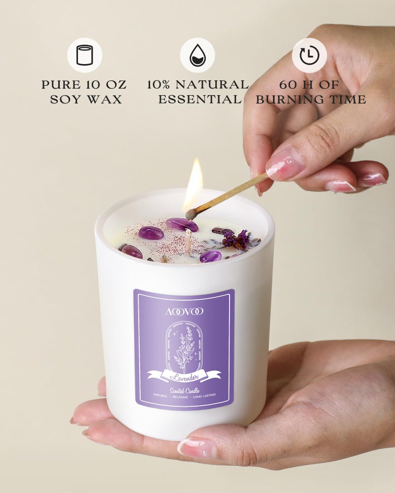 AOOVOO Rose/Vanilla/Eucalyptus/Lavender Scented Candles for Women - Aromatherapy Candle with Crystals Inside, 40oz Soy Candles for Home Scented, Birthday Gifts Valentines Day Candle for Women Mom - Image 5