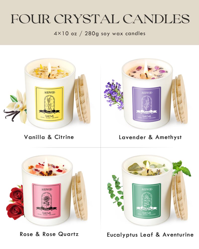 AOOVOO Rose/Vanilla/Eucalyptus/Lavender Scented Candles for Women - Aromatherapy Candle with Crystals Inside, 40oz Soy Candles for Home Scented, Birthday Gifts Valentines Day Candle for Women Mom - Image 2