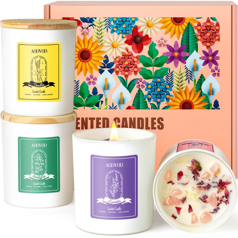 AOOVOO Rose/Vanilla/Eucalyptus/Lavender Scented Candles for Women - Aromatherapy Candle with Crystals Inside, 40oz Soy Candles for Home Scented, Birthday Gifts Valentines Day Candle for Women Mom - Image 1