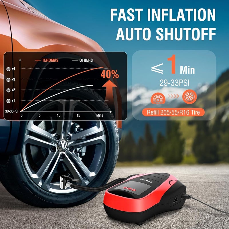 TEROMAS Tire Inflator Portable Air Compressor, Air Pump DC/AC for Car Tires 12V DC and Other Inflatables at Home 110V AC, Digital Electric Tire Pump with Pressure Gauge(Red) - Image 3