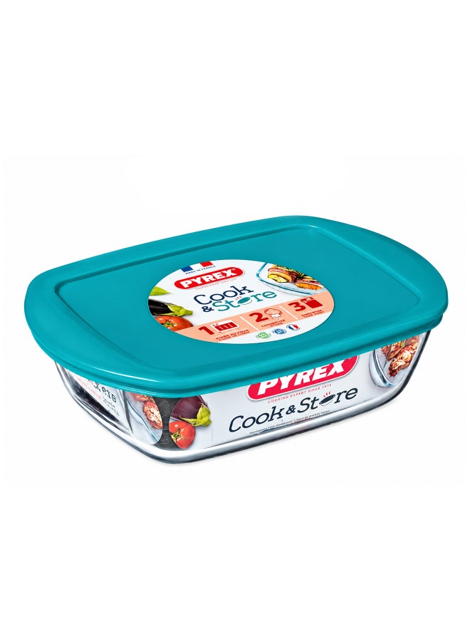 Pyrex Cook&Store Square Roaster 350ml with Lid, Borosilicate Glass Baking Dish, Oven, Microwave, Freezer & Dishwasher Safe, Food Storage and Roasting Dish - Image 1