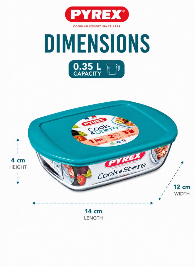 Pyrex Cook&Store Square Roaster 350ml with Lid, Borosilicate Glass Baking Dish, Oven, Microwave, Freezer & Dishwasher Safe, Food Storage and Roasting Dish - Image 2