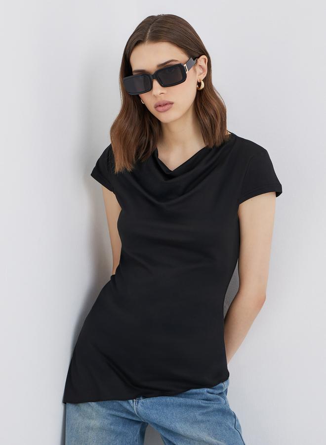 Take Two Black Cowl Neck Knit Top - Image 1