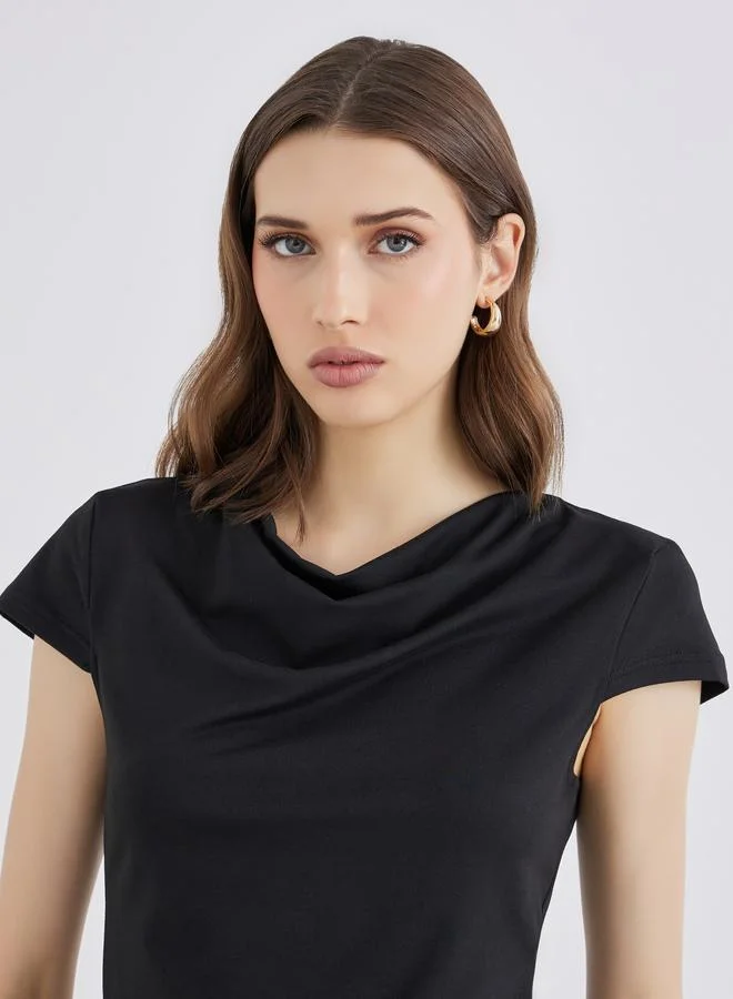 Take Two Take Two Black Cowl Neck Knit Top