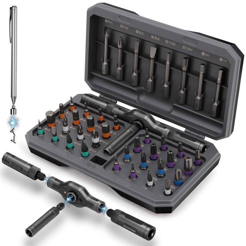 KELIN Magnetic Ratchet Screwdriver Set, 43 in 1 T Handle Ratchet Screwdriver Kits with S2 Steel Bits, Ratcheting Screwdriver for Home Daily Repair, DIY Projects, Ideal Gift for Men Husband - Image 1