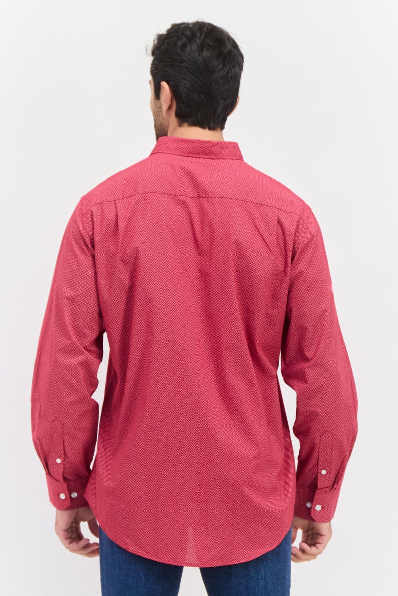 Van Heusen Men Regular Fit Allover Print Long Sleeves Dress Shirt, Red - Image 3