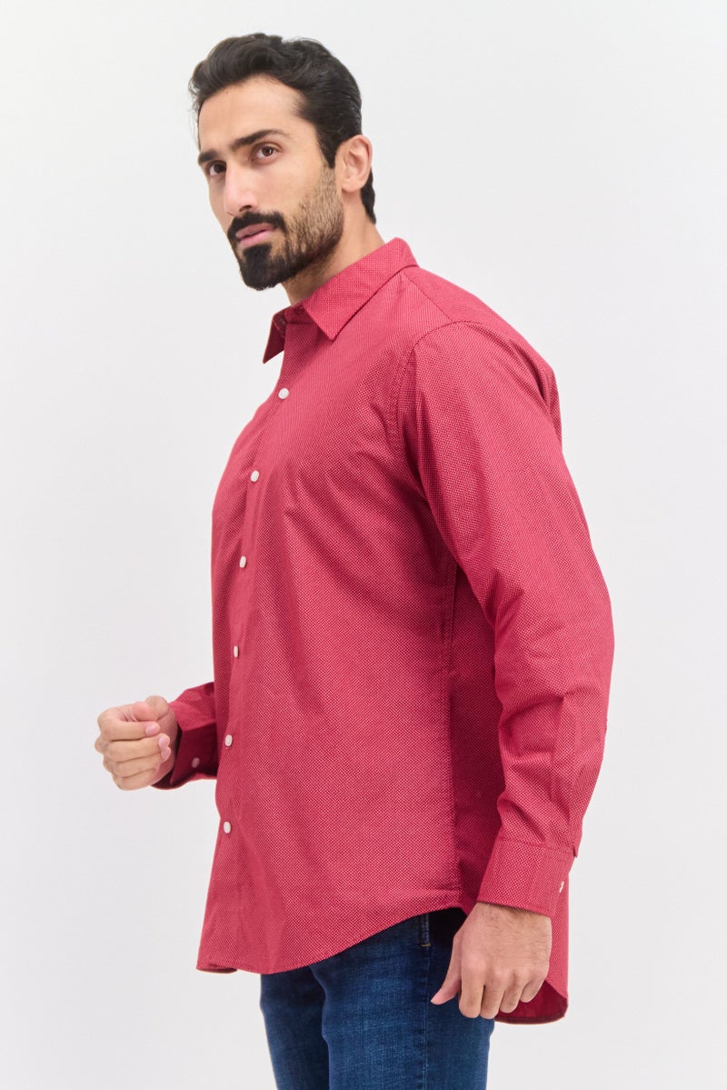 Van Heusen Men Regular Fit Allover Print Long Sleeves Dress Shirt, Red - Image 2