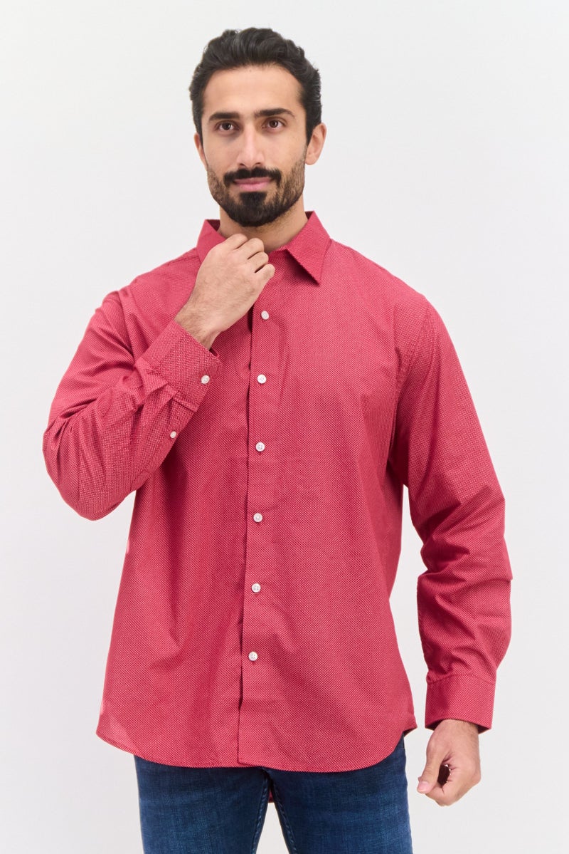 Van Heusen Men Regular Fit Allover Print Long Sleeves Dress Shirt, Red - Image 1