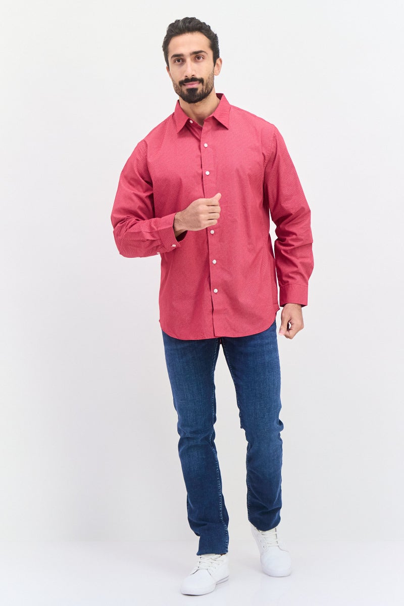 Van Heusen Men Regular Fit Allover Print Long Sleeves Dress Shirt, Red - Image 4