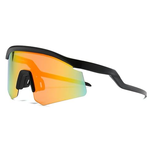 Dervin Non Polarized Oversized Sports Sunglasses for Men Women, Outdoor Cricket Cycling Hiking Fishing Sunglasses (Black-Yellow Mirror) - Image 1