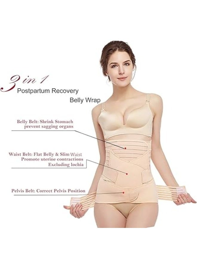 3 in 1 Postpartum Belly Band Post Partum Support Recovery Belly,waist,pelvis Belt ,with 3 Pieces Belts (Belly Belt&Waist Belt&Pelvis Belt)