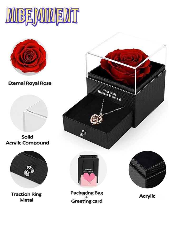 NIBEMINENT Preserved Flowers Gift Box - Forever Red Rose with I Love You Necklace for Mom/Daughter/Girlfriend/Wife on Anniversary/Wedding/Birthday/Birthday (Red) - Image 5