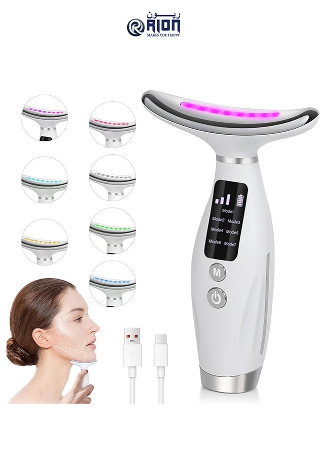 RION Neck Face Massager with 7 color modes LED Facial Massager with Heat 45±5°C, Microcurrent and Sonic Vibration for Anti-Aging, Wrinkle Reduction, Skin Firming & Neck Lifting - Image 1