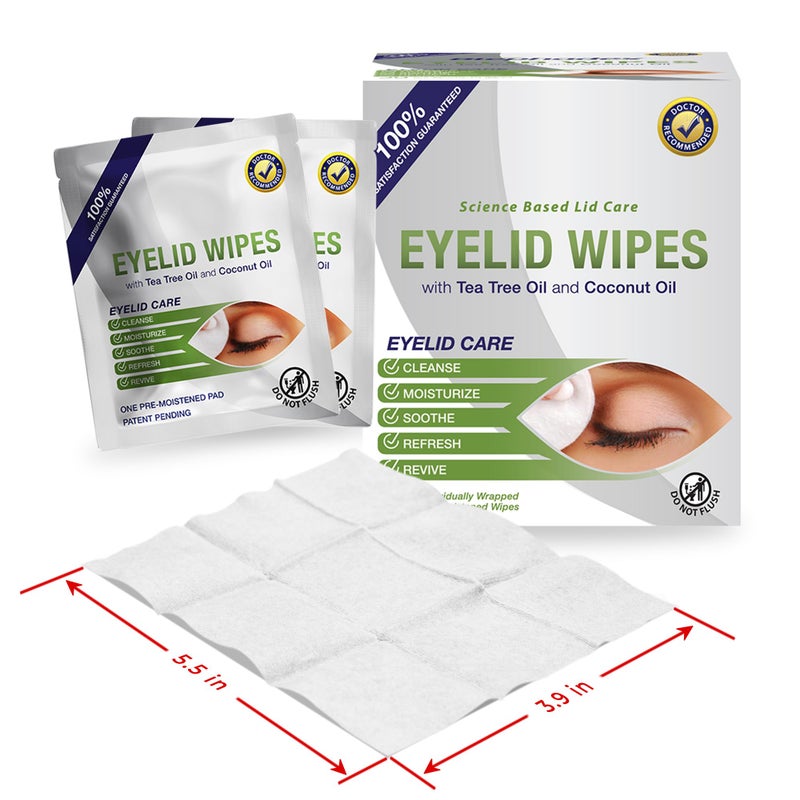 Blephadex Lunovus Premium Eyelid Wipes With Tea Tree and Coconut Oil - Cleansing Wipes for People Itchy Eyes - Individually Wrapped - Box Of 30 Natural Eye Wipes - Image 3
