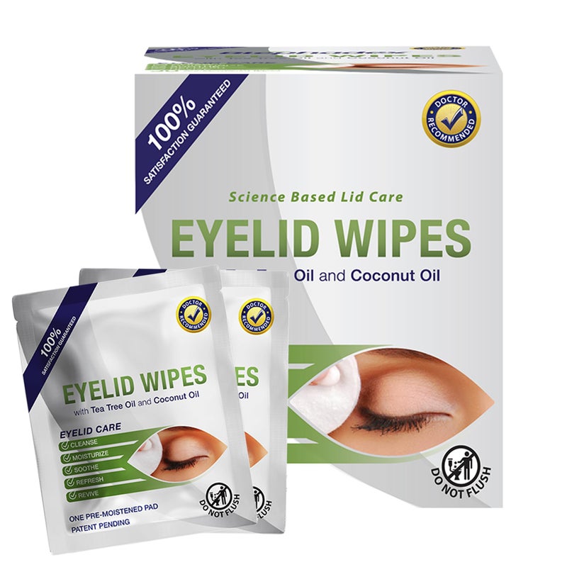 Blephadex Lunovus Premium Eyelid Wipes With Tea Tree and Coconut Oil - Cleansing Wipes for People Itchy Eyes - Individually Wrapped - Box Of 30 Natural Eye Wipes - Image 1