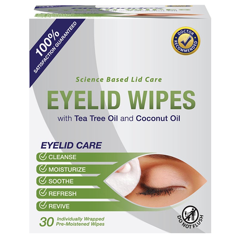 Blephadex Lunovus Premium Eyelid Wipes With Tea Tree and Coconut Oil - Cleansing Wipes for People Itchy Eyes - Individually Wrapped - Box Of 30 Natural Eye Wipes - Image 2