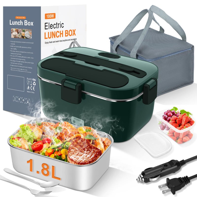 DUPASU Electric Lunch Box Food Warmer: 100W Heated Lunch Box for Adults, 1.8L Portable Fast Heating Lunchbox Food Heater for Car, Truck, Work, Travel, Lonchera Elctrica 12/24V/110-230V - Image 1