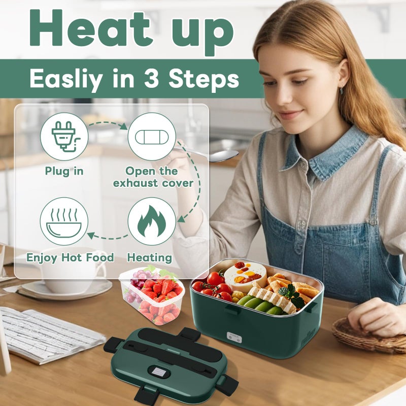 DUPASU Electric Lunch Box Food Warmer: 100W Heated Lunch Box for Adults, 1.8L Portable Fast Heating Lunchbox Food Heater for Car, Truck, Work, Travel, Lonchera Elctrica 12/24V/110-230V - Image 5