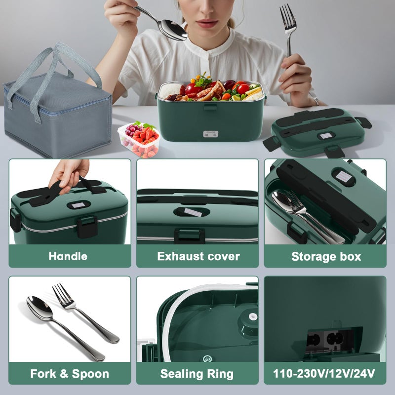DUPASU Electric Lunch Box Food Warmer: 100W Heated Lunch Box for Adults, 1.8L Portable Fast Heating Lunchbox Food Heater for Car, Truck, Work, Travel, Lonchera Elctrica 12/24V/110-230V - Image 4