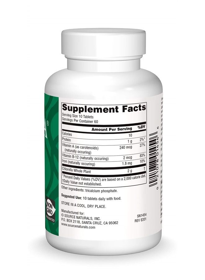 Source Naturals مكمل غذائي من طحالب ياياما كلوريلا 200 ملغ - مصدر لفيتامين ب-12، الحديد، البروتين وفيتامين أ - 600 قرص - Image 2