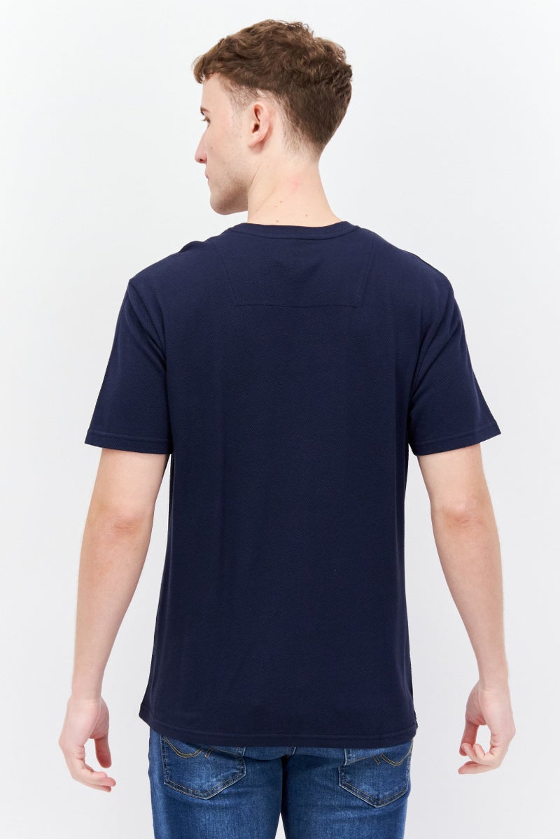 Threadbare Men Crew Neck Short Sleeve Textured T-shirts, Navy - Image 3