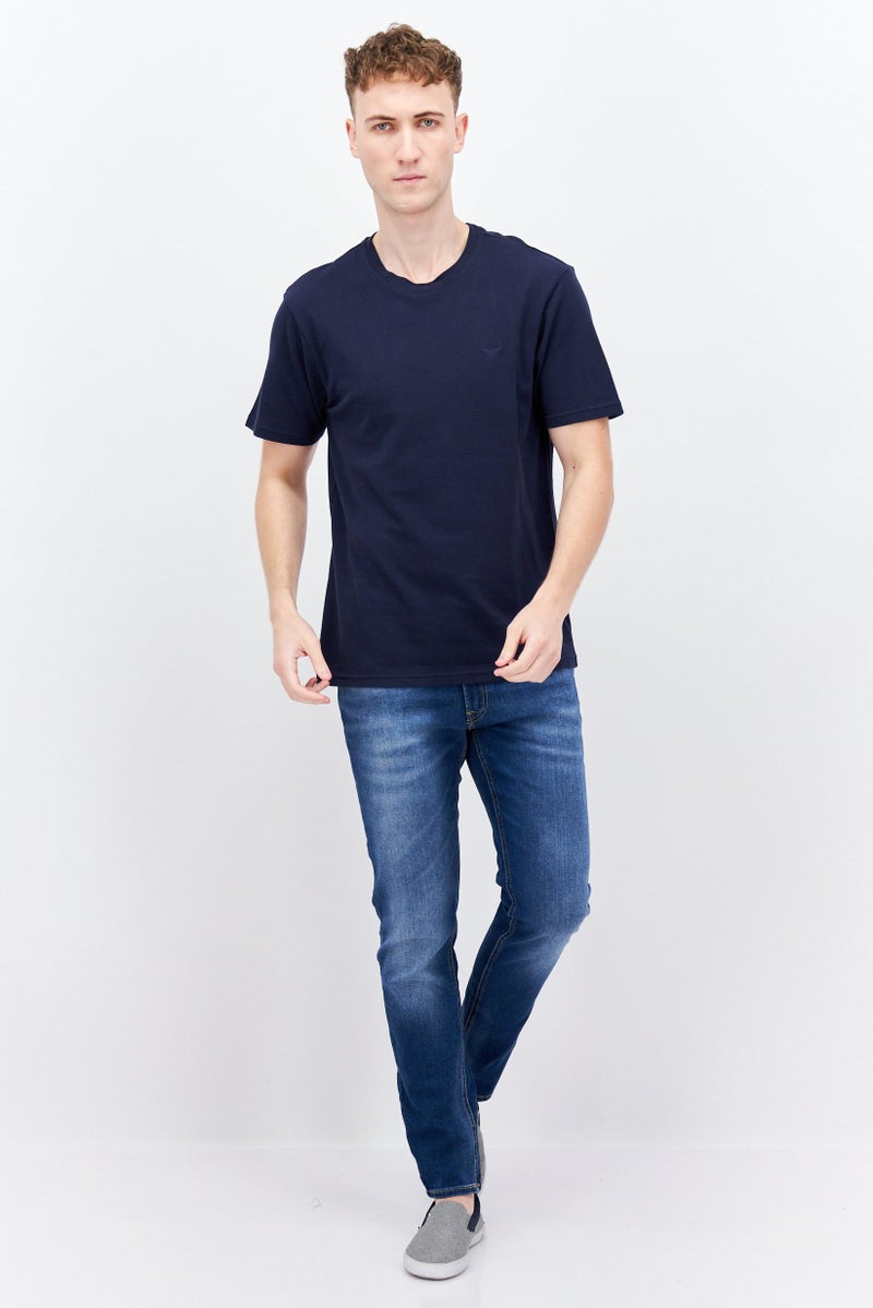 Threadbare Men Crew Neck Short Sleeve Textured T-shirts, Navy - Image 4