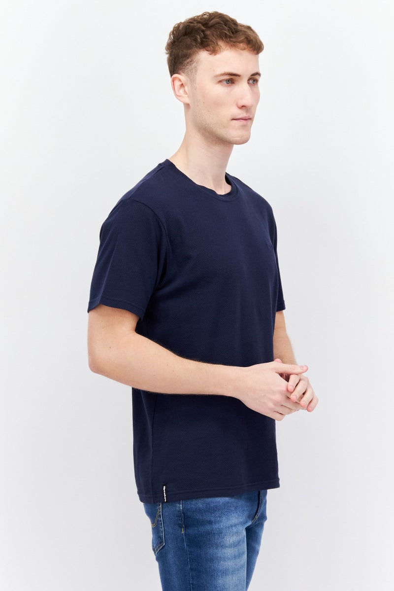 Threadbare Men Crew Neck Short Sleeve Textured T-shirts, Navy - Image 2