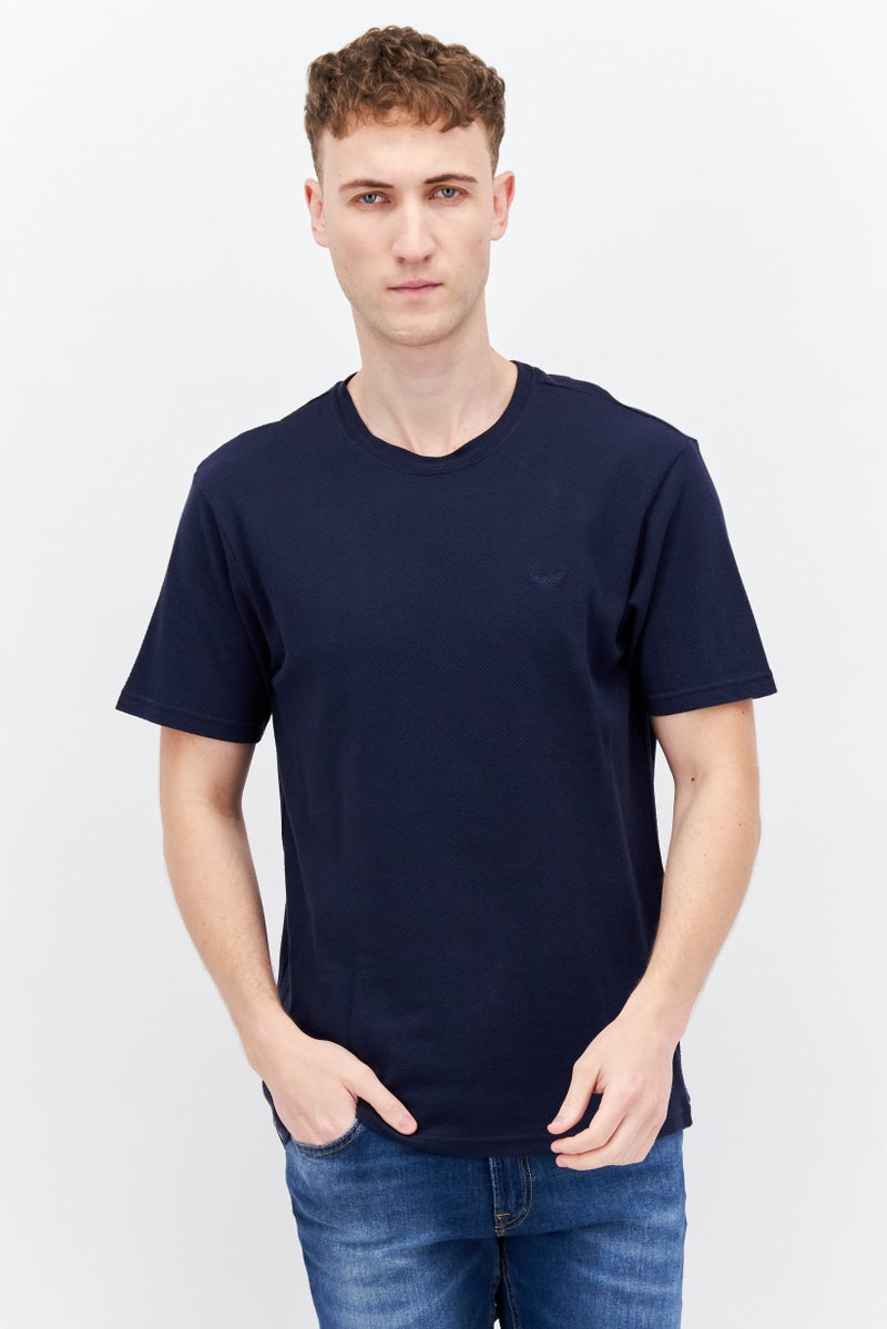 Threadbare Men Crew Neck Short Sleeve Textured T-shirts, Navy - Image 1