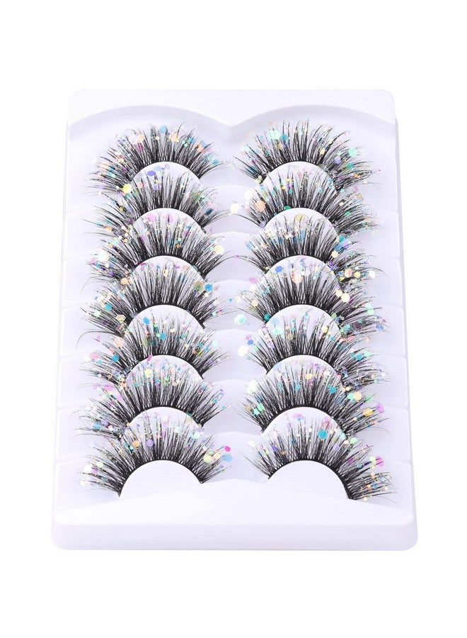 Kiromiro Glitter Lashes Dramatic False Eyelashes With Shinny Glitter Decorative Colored Lashes Glow In The Dark Faux Mink Eyelahses Cat Eye Strip Lashes Pack 7 Pairs