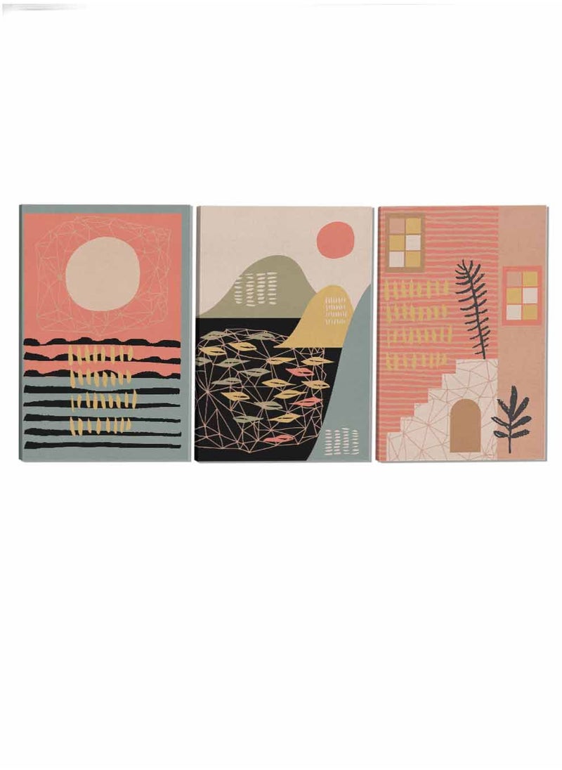 LOWHA Set Of 3 Framed Canvas Wall Arts Stretched Over Wooden Frame Boho Style Abstract Paintings For Home Living Room Office Decor  - Image 4