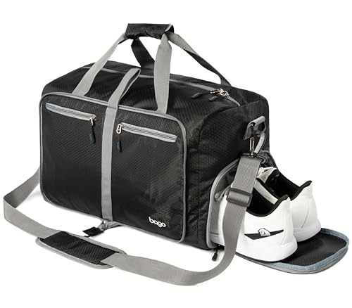Bago Foldable Duffel Bags for Traveling Women & Men - 60L Medium Packable Duffle Bag for Travel with Shoe Compartment - Water Repellant, Heavy Duty, Lightweight Folding & Collapsible (Black) - Image 5