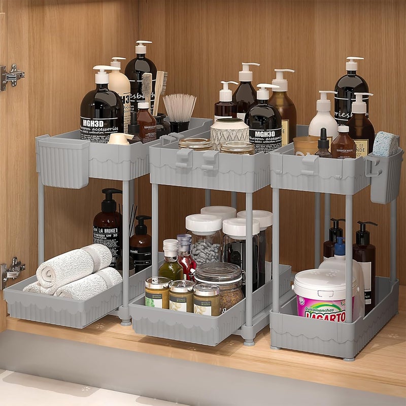 Sevenblue 3 Pack Under Sink Organizers, 2-Tier Multi-Use Kitchen and Bathroom Organizers and Storage with Sliding Drawers，Bathroom Cabinet Organizer (Gray, 12.8 Inch) - Image 1