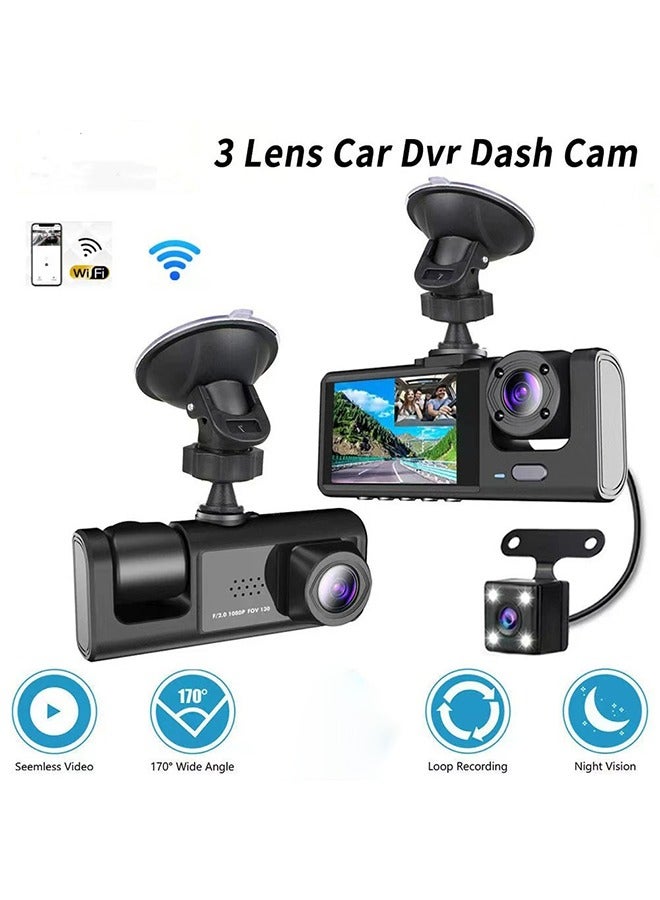 ثلاث كاميرات ذكية Dash Cam Pro Plus تحدد دقة 1 ميجابكسل / واي فاي مجاني / شاشة للمساعدة في ركن السيارة لمدة 24 ساعة / زاوية رؤية واسعة 170 درجة - Image 1