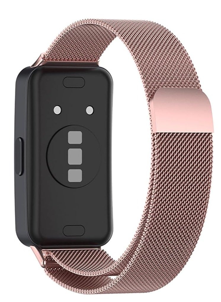 Luxury Design Replacement Strap for Huawei Band 8, Breathable and Waterproof, Stainless Steel Mesh Strap, Magnetic Buckle, Easy to Install, Adjustable Length Watch Strap for Women Men (Rose Pink) - Image 2