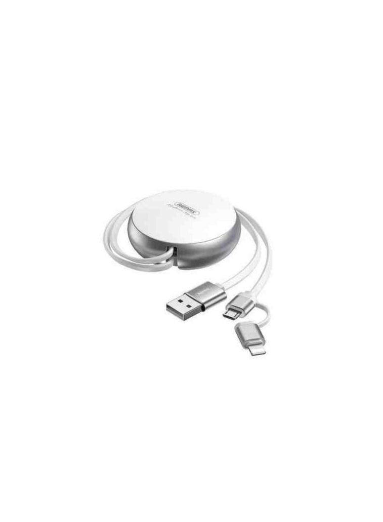 REMAX Data Cable-Chuangshi 2A 2-In-1 (M+I) Hidden Stretch Data Cable Rc-182I - Silver