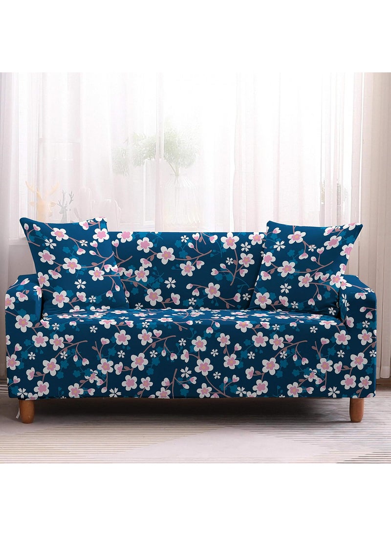 HOUSE OF QUIRK House of Quirk Polyester & Spandex Universal Triple Seater Sofa Cover Big Elasticity Cover for Couch Flexible Stretch Sofa Slipcover Floral Prints (Triple Seater, Blue Daisies)  - Image 2
