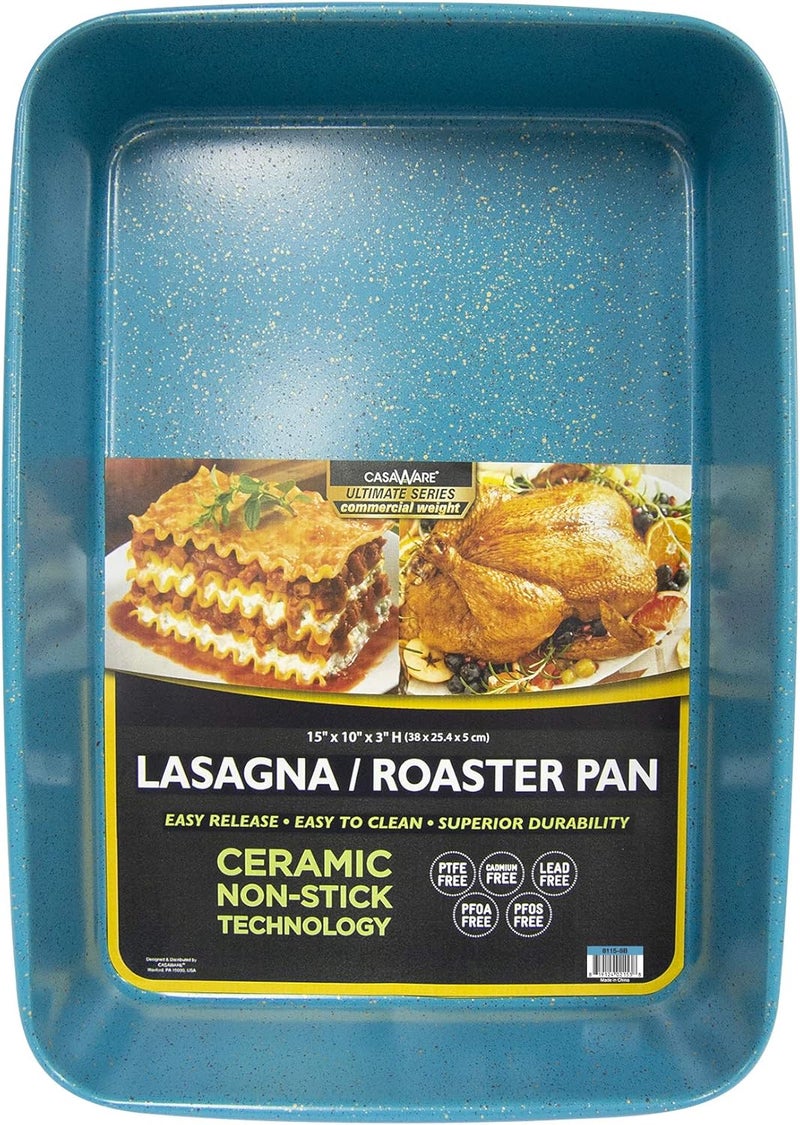 casaWare 15 x 10 x 3-Inch Ultimate Series Commercial Weight Ceramic Coated Non-Stick Lasagna/Roasting Pan (Blue Granite) - Image 1