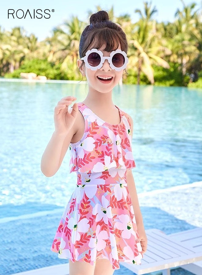 roaiss Girls 2PCS Tankini Swimsuit, Floral Swimming Dress with Drawstring Shorts, Stylish Summer Bathing Suit, Beach Rash Guard Swimwear - Image 1