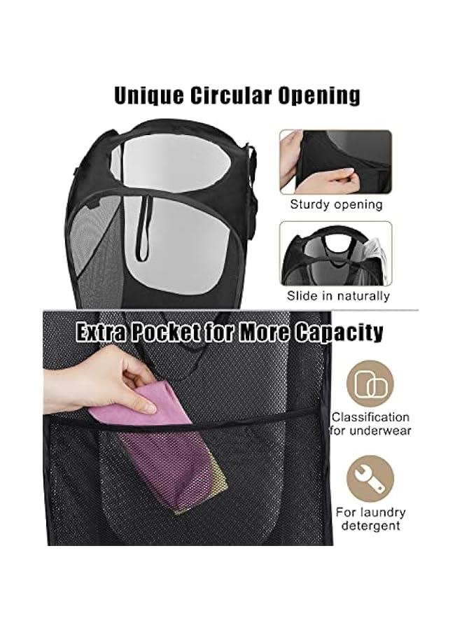 2 Pcs Strong Mesh Pop-up Laundry Hamper, Quality Pop Up Hampers for Laundry with Durable Handles Solid Bottom High Carbon Steel Frame, Easy to Open and Fold Flat for Storage(Black) - Image 5