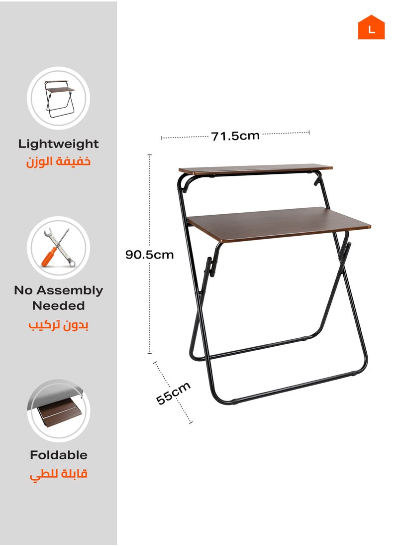 LAWAZIM Foldable Computer Table - Brown, 71.5x55x90.5 - Space-Saving Desk with Two-Tier and Upper Shelf for Storage - Writing Desk for Home Office Dorm Rooms and Small Spaces - No Assembly Needed  - Image 3